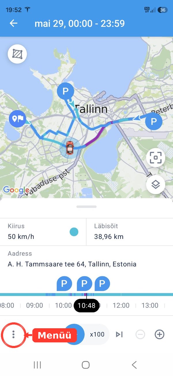 Andmed raja punkti kohta ja menüü nupp